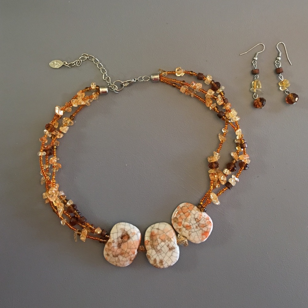 Chicos Beaded Necklace & Earring Set